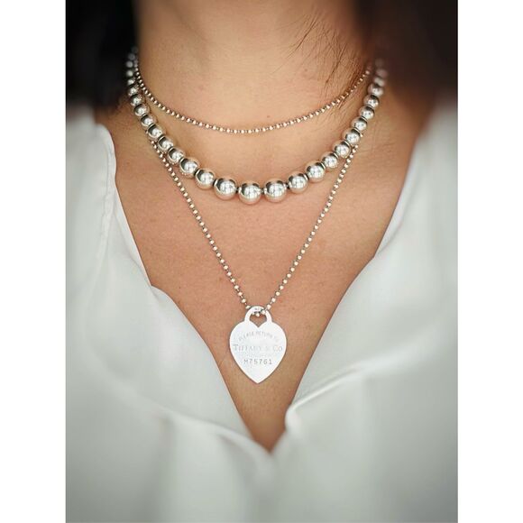 Tiffany & Co. Beaded 34” Chain Return to Tiffany Heart Tag Necklace in Silver - Picture 2 of 15